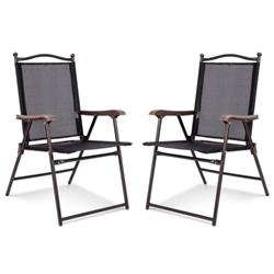 OP3568-2BK Patio Folding Sling Back Camping Deck Chair, Black - Set of 2 -  Total Tactic