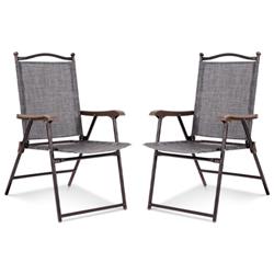 OP3568-2GR Patio Folding Sling Back Camping Deck Chair, Gray - Set of 2 -  Total Tactic