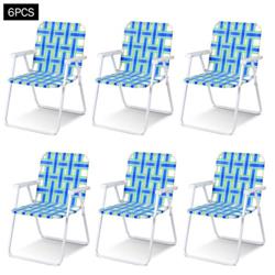 OP3642BL Folding Camping Lawn Webbing Beach Chair, Blue - 6 Piece