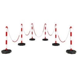 TL35451WH 34 in. Traffic Delineator Poles with 5 ft. Chains & Fillable Base, White - Pack of 6