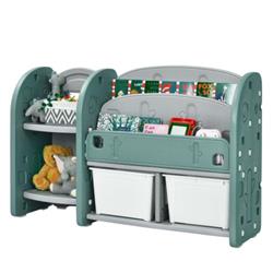 TP10008 Kids Toy Storage Organizer with 2-Tier Bookshelf & Plastic Bins