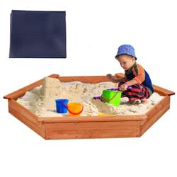 Picture of Total Tactic TS10034 Hexagon Wooden Cedar Sand Box with Seat Boards