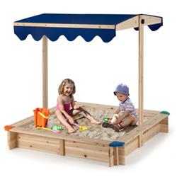 Picture of Total Tactic TS10035 Kids Wooden Sandbox with Height Adjustable & Rotatable Canopy Outdoor Playset