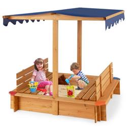 Picture of Total Tactic TS10037 Kids Wooden Sandbox with Canopy & 2 Bench Seats