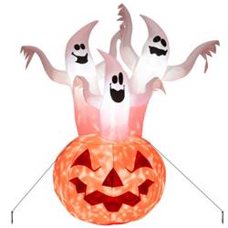 TX10001US 6 ft. Inflatable Halloween Three White Ghosts with Pumpkin Decor & Rotating Lamp
