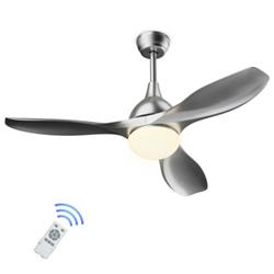 EP24568US-SL 48 in. Modern Ceiling Fan with Dimmable LED Light & Remote Control Reversible Blade, Silver