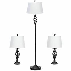 EP24652US 2 Table Lamps 1 Floor Lamp Set with Fabric Shades