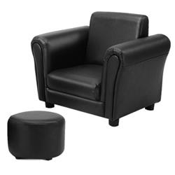 HW54198 Kids Single Armrest Couch Sofa with Ottoman, Black