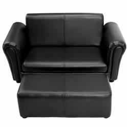 HW54199BK Kids Double Sofa with Ottoman, Black & White