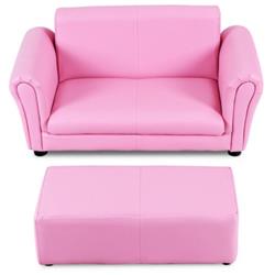 HW54199PI Soft Kids Double Sofa with Ottoman, Pink