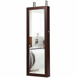 Picture of Total Tactic HW54403BN Lockable Wall Mount Mirrored Jewelry Cabinet with LED Lights&#44; Brown