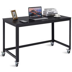 HW54475BK Wood Top Metal Frame Rolling Computer Desk Laptop Table, Black
