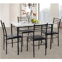 HW56030 Dining Glass Top Table & 4 Upholstered Chairs - 5 Piece