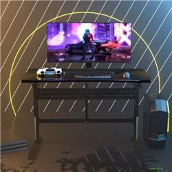 HW65960BK Pneumatic Height Adjustable Gaming Desk T Shaped Game Station with Power Strip Tray, Black