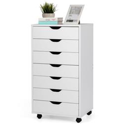 HW65979WH 7 Drawer Chest Storage Dresser Floor Cabinet Organizer with Wheel, White -  Total Tactic