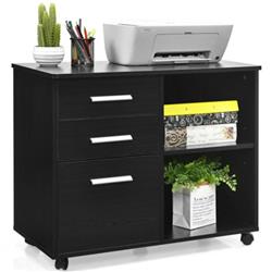 HW65987BK 3 Drawer Mobile Lateral File Cabinet Printer Stand, Black