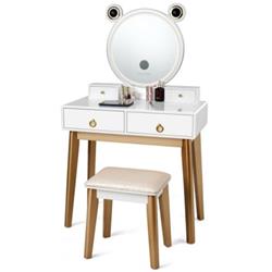 HW65992US-WH Vanity Table Touch Screen Dimming Mirror with Wireless Speakers, White