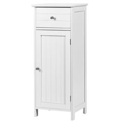 HW66003WH Wooden Bathroom Floor Storage Cabinet with Drawer & Shelf, White