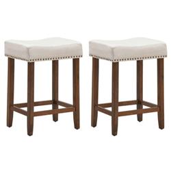 Picture of Total Tactic HW66008BE Nailhead Saddle Bar Stool with 24 in. Height, Beige - Set of 2