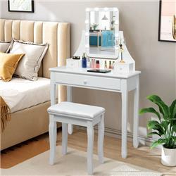 HW66051US-WH 54 x 16 x 31.5 in. 10 LED Lighted Mirror & 3 Drawer Vanity Table Set, White -  Total Tactic