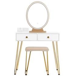 HW66088US-WH Industrial Makeup Dressing Table with 3 Lighting Modes, White
