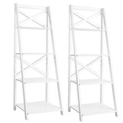 HW66096WH-2 4-Tier Wood Display Storage Bookshelf Set, White - 2 Piece