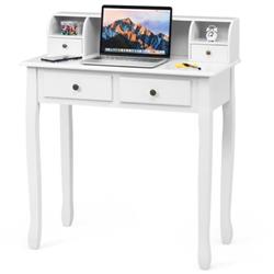 HW66128WH Removable Floating Organizer 2-Tier Mission Home Computer Vanity Desk-white