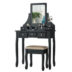 HW66132BK 5 Drawer Removable Box Makeup Dressing Vanity Set, Black