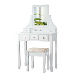 HW66132WH 5 Drawer Removable Box Makeup Dressing Vanity Set, White