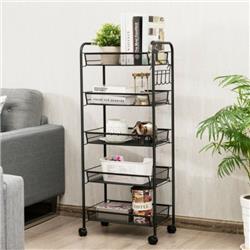 HW66139BK 5-Tier Mesh Rolling File Utility Cart Storage Basket, Black