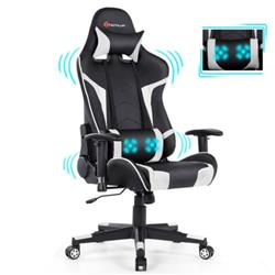 Picture of Total Tactic HW66185WH Reclining Swivel Massage Gaming Chair with Lumbar Support, White
