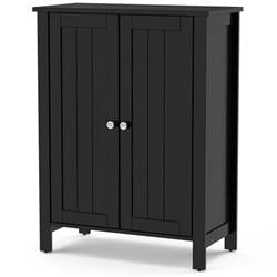 HW66188BK 31.5 x 12 x 23.5 in. 2 Door Bathroom Floor Storage Cabinet Space Saver Organizer, Black