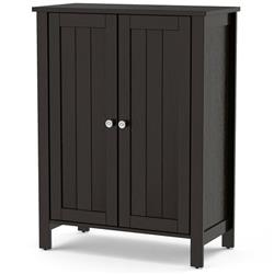 HW66188CF 31.5 x 12 x 23.5 in. 2 Door Bathroom Floor Storage Cabinet Space Saver Organizer, Brown