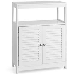 HW66189WH Free Standing Bathroom Floor Cabinet with Double Shutter Door, White