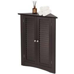 HW66192CF Bathroom Corner Storage Freestanding Floor Cabinet with Shutter Door, Brown