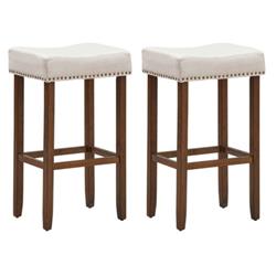 Picture of Total Tactic HW66194BE Nailhead Saddle Bar Stool with 29 in. Height&#44; Beige - Set of 2