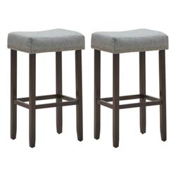 Picture of Total Tactic HW66194GR Nailhead Saddle Bar Stool with 29 in. Height, Gray - Set of 2