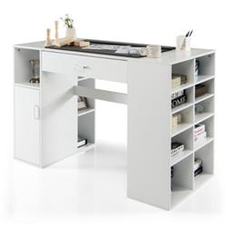 HW66213WHPlus Counter Height Sewing Craft Table Computer Desk with Adjustable Shelves & Drawer, White