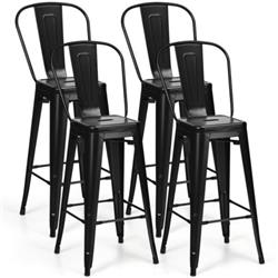Picture of Total Tactic HW66215BK 30 in. Height High Back Metal Industrial Bar Stool&#44; Black - Set of 4