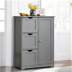 HW66236GR Bathroom Floor Cabinet Side Storage Cabinet with 3 Drawer & 1 Cupboard, Gray