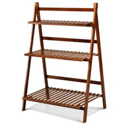 HW66241BN 3-Tier Folding Bamboo Flower Shelf, Brown