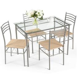 HW66274 Dining Set Glass Table & 4 Chair - 5 Piece