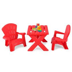 HW66278RE Plastic Children Play Table Chair Set, Red - 3 Piece