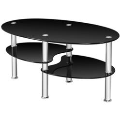HW66281BK Tempered Glass Oval Side Coffee Table, Black