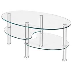 HW66281TR Tempered Glass Oval Side Coffee Table-Transparent