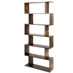 HW66293CF 6-Tier S-Shaped Bookcase Z-Shelf Style Storage Bookshelf, Coffee