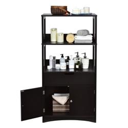 HW66295BK Bathroom Storage Cabinet with Drawer & Shelf Floor Cabinet, Black