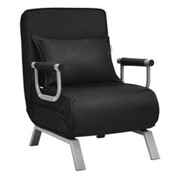 HW66326HS Folding 5 Position Convertible Sleeper Bed Armchair Lounge Couch with Pillow-Black