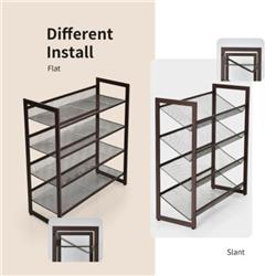 HW66359 4-Tier Adjustable to Flat or Slant Shoe Organizer Stand