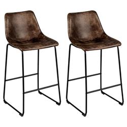 Picture of Total Tactic HW66387GD-2 Bar Stool Faux Suede Upholstered Chair, Brown - Set of 2